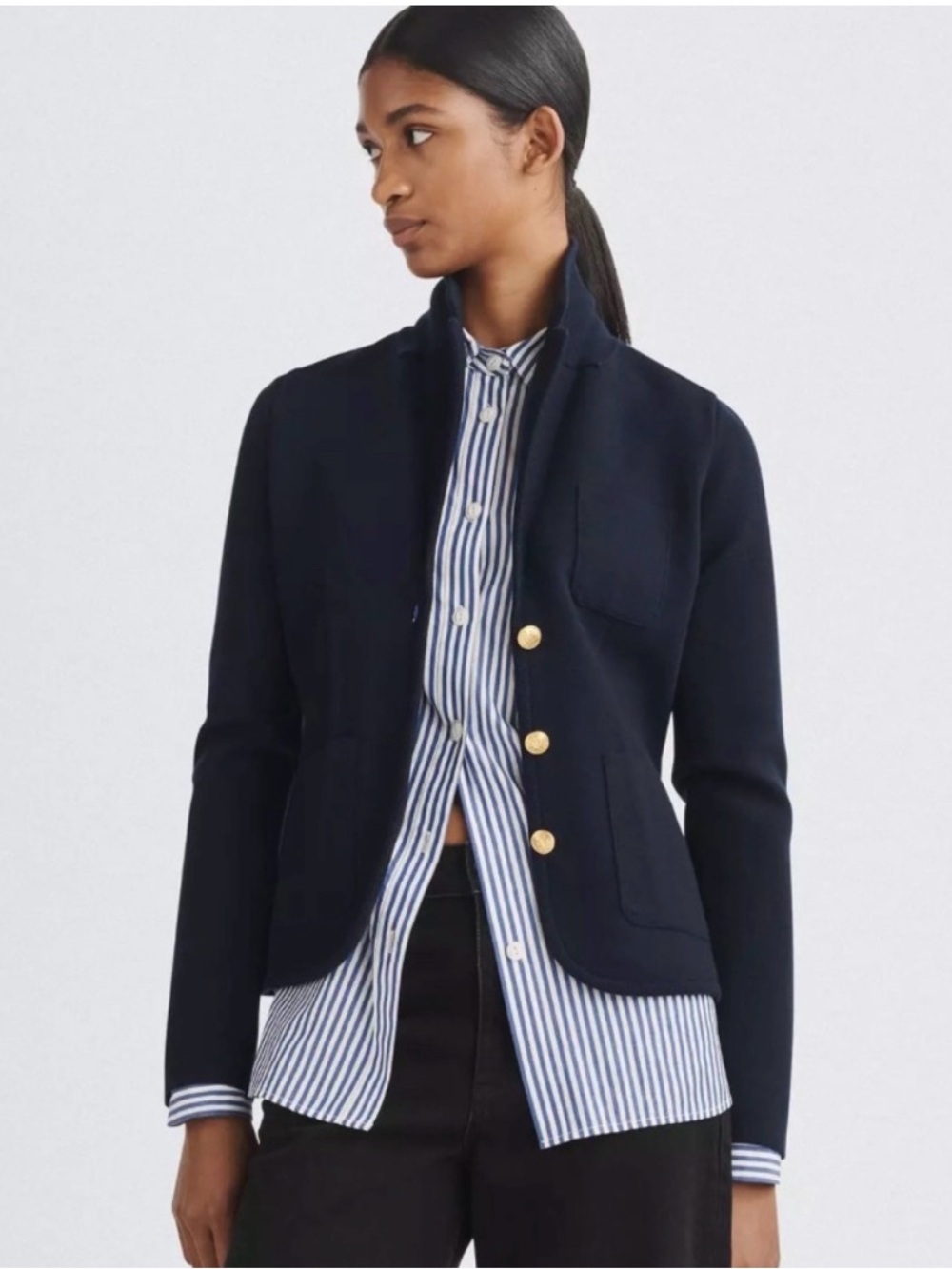 Rag & bone SMALL Alex merino wool blend knit blazer in navy blue